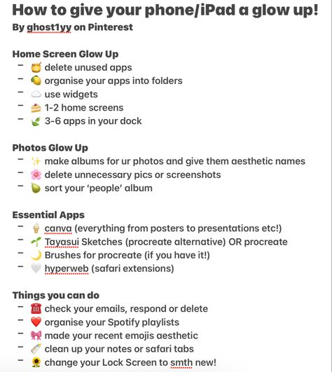 Stuff To Do Instead Of Being On Your Phone, Ipad Glow Up, Stuff To Do Instead Of Phone, Iphone Glow Up, Phone Glow Up, Phone Checklist, Things To Do On Phone, Apps Must Have Iphone, Best Self Journal