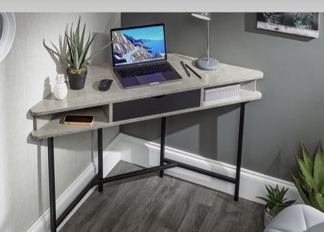 Small Corner Desk, Desk Units, Tiny Loft, Grey Desk, Stylish Desk, Corner Design, Wooden Bookcase, Black Desk, Adjustable Desk