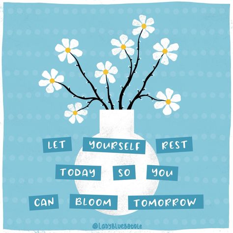 Let yourself rest.🩵 . For me, self care Sunday almost always starts with letting myself sleep in. Today was no exception.😴 . I’m choosing to let myself today. And I’m going to choose to let myself bloom tomorrow.🥰 . How are you spending your Sunday?😍 . #selfcare #selfcaresunday #selfcareday #rest #restday #restandrelax #bloom #blooming #choosetobloom #ladybluebottle Rest Quote, Sunday Selfcare, Self Care Sunday, Blue Bottle, Self Reminder, Choose Me, Kind Words, Me Quotes, Original Designs