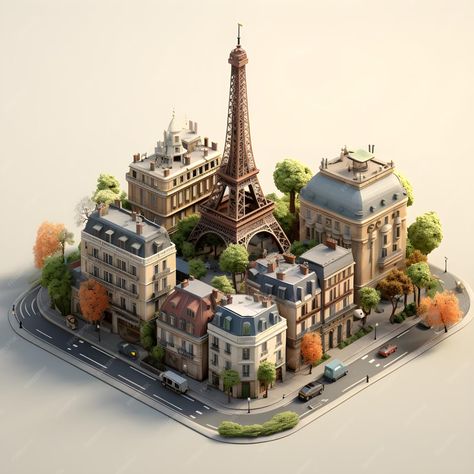 Premium Photo | 3D of Paris isometric miniature Isometric City 3d, 3d Isometric Design, Isometric Photography, Isometric Town, City Isometric, Isometric Building, Miniature City, 3d Maps, 3d Isometric