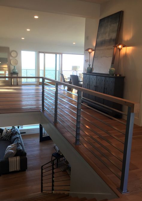 Beam Ideas, Wood Combinations, Loft Railing, Indoor Railing, Steel Railing Design, Interior Stair Railing, Interior Railings, House Redesign, Stair Railing Design