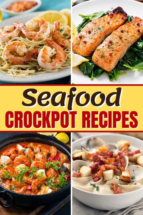 From chowder to shrimp scampi and gumbo, you'll love these seafood Crockpot recipes. Take a load off, put your feet up, and let your slow cooker make dinner for a change! Seafood Crockpot Recipes, Crockpot Fish Recipes, Seafood Chili, Crock Pot Shrimp, Slow Cooker Salmon, Chili Crockpot, Stuffed Vegetables, Slow Cooker Casserole, Slow Cooker Pasta