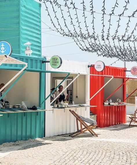 Food Exhibition Booth Design, Food Park Design Ideas, Food Court Design, Container Coffee Shop, Food Stall Design, Container Restaurant, Container Cafe, Outdoor Restaurant Design, Food Park