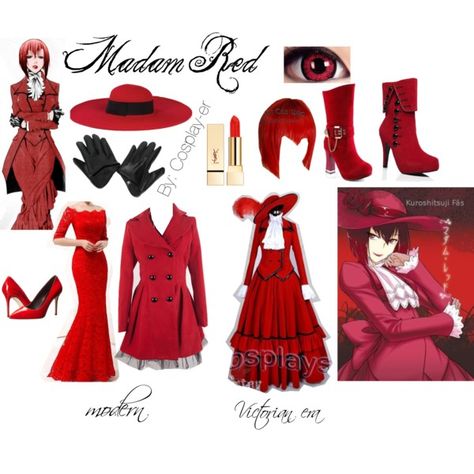 Madam Red Cosplay by cosplay-er on Polyvore Madame Red, Red Cosplay, Black Butler Cosplay, Sailor Moon Fashion, Moon Fashion, Black Butler Characters, Black Butler Ciel, Female Outfits, San Diego Hat