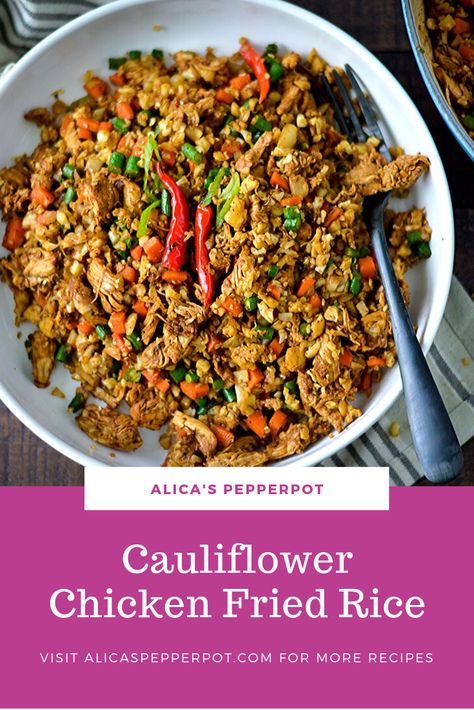 Cauliflower Fried Rice - Alica's Pepperpot Asian Cauliflower Rice, Asian Cauliflower, Fried Rice Seasoning, Chinese Long Beans, Cauliflower Fried, Caribbean Cuisine, Parmesan Zucchini, Cauliflower Fried Rice, Chicken Spaghetti