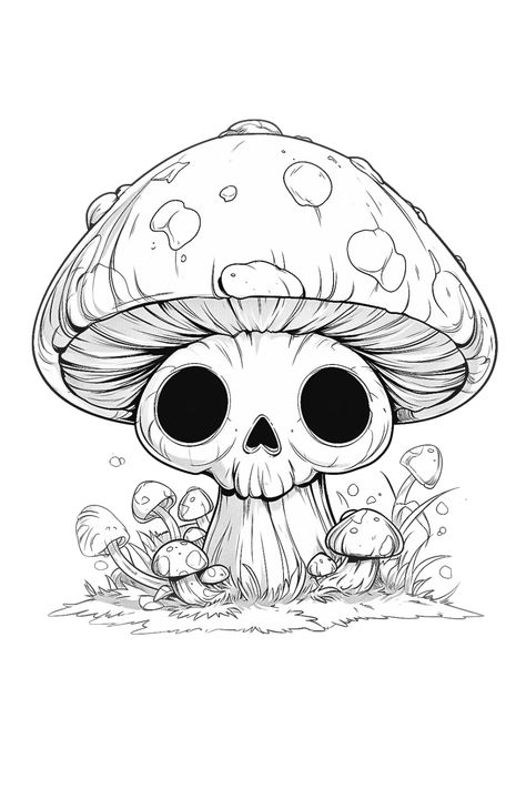 What do you think about these scary coloring pages with creepy mushroom? Mushrooms Drawing Colorful, Drawings With Mushrooms, Creepy Mushroom Painting, Design Images Art, Cute Art Drawings Sketches, Mushroom Graffiti Art, Scary Mushroom Tattoo, Skull Drawings Simple, New School Skull Drawing