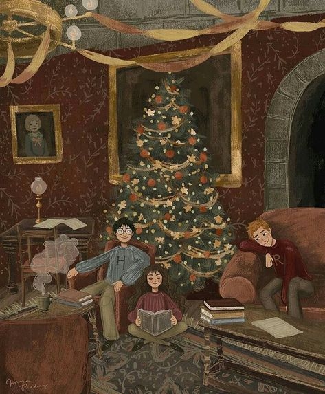 Harry Potter Christmas Fanart, Christmas At Hogwarts Wallpaper, Christmas At Hogwarts Aesthetic, Hogwarts Christmas Aesthetic, Hogwarts Christmas Wallpaper, Hogwarts At Christmas, Hogwarts Winter, Christmas Hogwarts, Christmas At Hogwarts