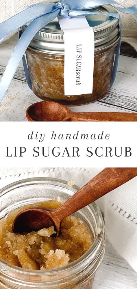 Learn how to make this simple diy lip scrub with all natural ingredients. Diy Sugar Scrub Coconut Oil, Diy Lip Scrub Easy, Lip Scrub For Dry Lips, Diy Lush Lip Scrub, Sugar Lip Scrub Diy, Making Skin Care Products, Homemade Lip Scrub, Lip Sugar Scrub, Side Hussle