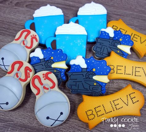 Polar Express cookies by Jill FCS Polar Express Cookies, Christmas Class Treats, Polar Express Christmas Party, Polar Express Christmas, Polar Express Party, Trunk Or Treat Ideas, The Polar Express, Winter Cookie, Christmas Party Themes