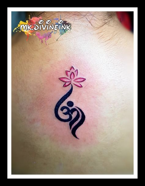 Om Lotus tattoo, Flower tattoo, Lotus tattoo, Lotus flower, Aum, Shiva symbol tattoo, Tattoo for girls, Om tattoo ideas, Lotus tattoo designs, Small tattoos, Beautiful tattoos, Colourful tattoo, Blackwork tattoo, Artist, Tattoo design, Tattoo ideas  INSTAGRAM:- www.instagram.com/mk.divineink Om Lotus Tattoo Design Women, Om And Lotus Tattoo Design, Om Tattoo Designs For Women, Om Name Tattoo, Small Om Tattoo For Women, Lotus Flower With Om Symbol Tattoo, Tatoos Small Meaningful For Women Hand, Om With Lotus Tattoo, Om Tattoo Design Women Neck