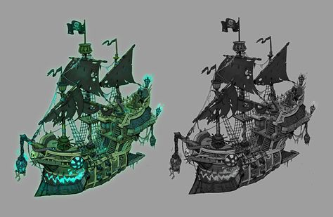 ArtStation - Ghost Pirate Ship, Reid Monninger Notebooks To Buy, Ghost Pirate Ship, Pokemon Card Template, Ghost Pirate, Airship Art, Jessica King, Pirate Ship Art, Pirate Ship Model, Halloween Diorama