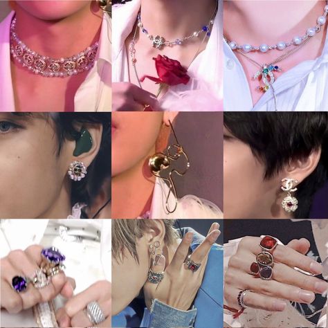 #taehyung #accessories #v Taehyung Accessories, Army Accessories, Baby Tiger, Taehyung Funny, Korean Aesthetic, Kim Taehyung Funny, Kim Taehyung, Gold Chains, Ear Cuff