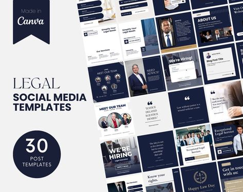 Eye-catching Instagram post templates to help law firms market their services on social media and attract new #Social_Media_Marketing_Services_Post #Lawyer_Social_Media_Posts #Law_Firm_Social_Media_Post_Design #Law_Firm_Color_Palette Lawyer Instagram Design, Lawyer Social Media Posts, Law Firm Social Media Post Design, Law Firm Social Media Posts, Post Social Media Design, Law Firm Branding, Social Media Templates Design, Canva Instagram Post, Facebook Social Media