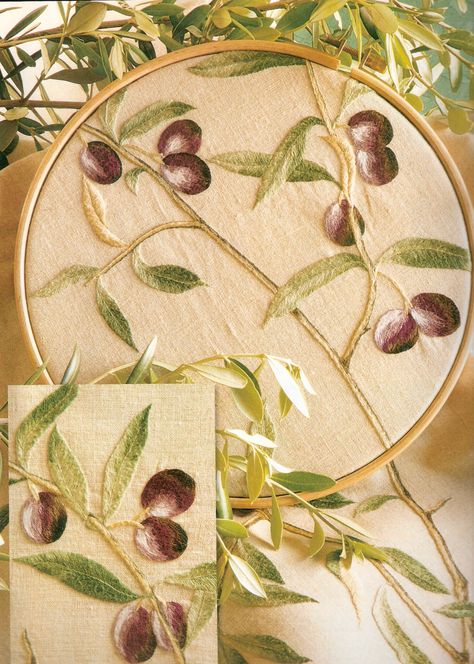 amazing Embroider Leaves, Olive Embroidery, Nautical Embroidery, Towel Embroidery Designs, Boro Stitching, Tree Embroidery, Olive Branches, Chinese Embroidery, Embroidered Leaves