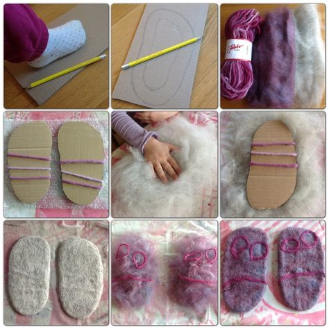 Tovad Ull, Diy Wool, Needle Felting Diy, Wet Felting Projects, Felt Shoes, Classic Slippers, Felting Wool, Wet Felt, Felted Slippers