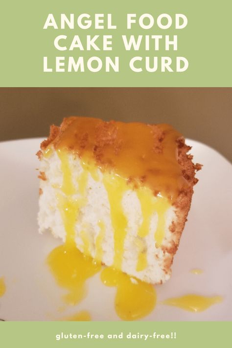 Gluten-Free, Dairy-Free Angel Food Cake with Lemon Curd Lemon Curd Angel Food Cake, Gluten Free Angle Food Cake Recipe, Angel Food Cake With Lemon Curd, Gf Angel Food Cake, Gf Angel Food Cake Gluten Free, Paleo Angel Food Cake, Gluten Free Magic Vanilla Custard Cake, Gluten Free Angel Food Cake, Angel Food Cake Pan