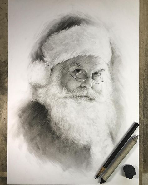 Santa Claus Charcoal on Bristol A3 size (11.7" x 16.5") . If you would like to win this drawing, keep your eyes peeled on my Instagram… Santa Claus Drawing Art, Santa Sketch, Santa Claus Sketch, Xmas Drawing Ideas, Santa Drawing, Merry Christmas Drawing, Santa Claus Drawing, Old Man Portrait, Christmas Sketch