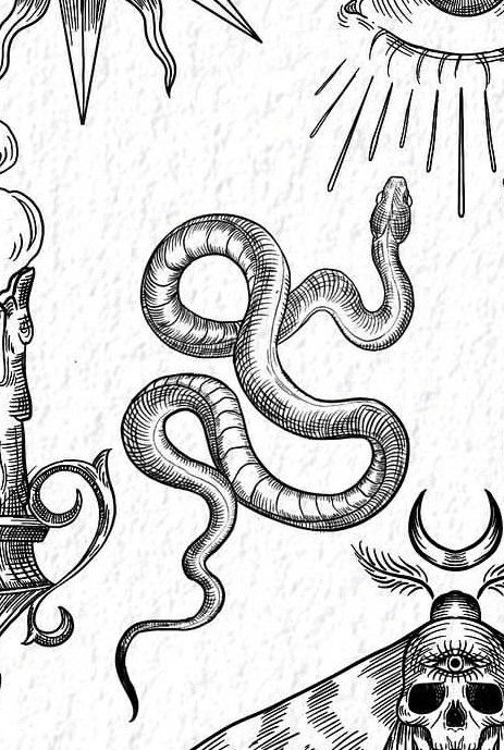 Gap Filler Tattoo, Ouroboros Tattoo, Etching Tattoo, Woodcut Tattoo, Medieval Tattoo, Medieval Drawings, Engraving Tattoo, Serpent Tattoo, Tattoo Apprenticeship