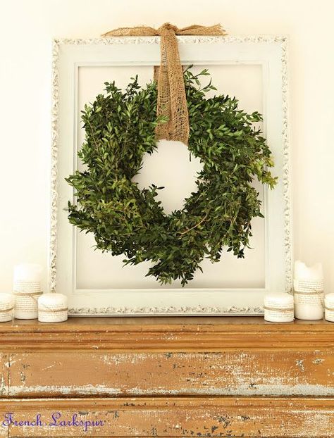 Decorating with empty picture frames can be a great way to add a little personality and interest to your decor without spending much money at all. Empty Picture Frames, Christmas House Tour, Vibeke Design, The Mantle, Empty Frames, Boxwood Wreath, Green Wreath, Farmhouse Dining Room, Pretty Green