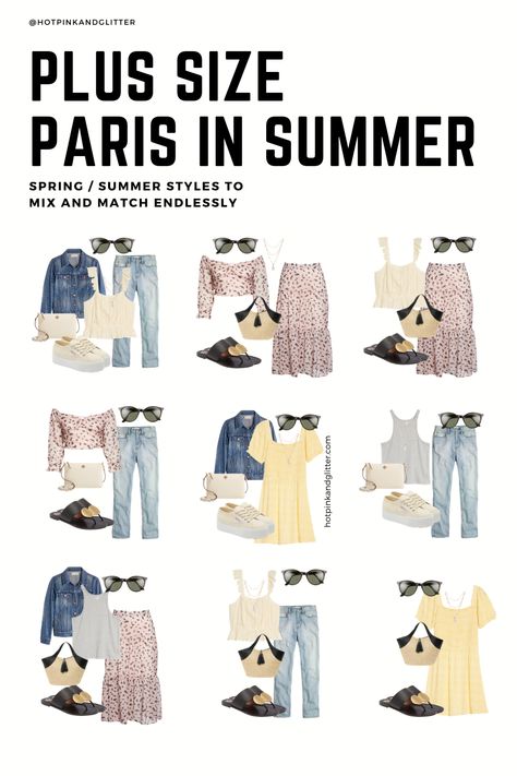 Summer plus size outfits inspired by Paris! Tap to shop my favorites Paris Summer Fashion Plus Size, Plus Size Paris Outfits Summer, Plus Size Summer Capsule 2023, Paris Outfits Mid Size, Paris Outfits Spring Plus Size, Paris Style Summer Outfits, Plus Size Outfits For Italy, Casual Europe Outfits Summer, Paris Summer Outfits Plus Size