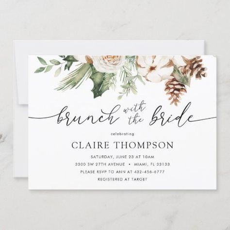 $2.95 | Winter Brunch with the Bride Shower Evergreen #bridal shower, bridal brunch, wedding shower, wedding brunch, brunch with the bride, calligraphy, winter, evergreen, christmas, pine Brunch With The Bride, Winter Brunch, Bride Shower, Bridal Shower Brunch, Bridal Brunch, Brunch Wedding, Invitation Sizes, Personalized Invitations, Bride Bridal