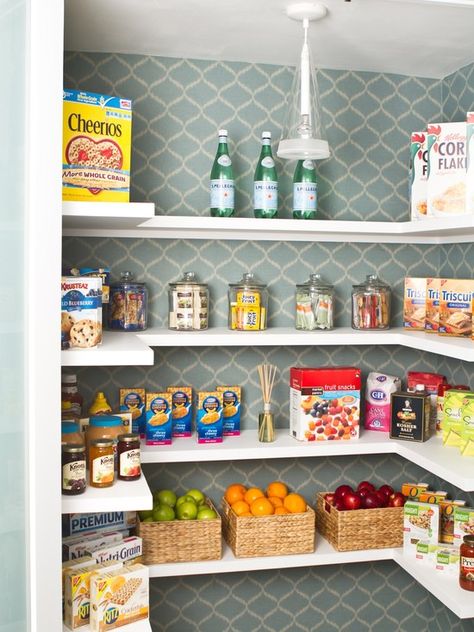 . Pantry Wallpaper, Organized Pantry, Pantry Wall, Small Pantry, Pantry Closet, Eclectic Kitchen, Kitchen Pantry Design, Pantry Shelf, Pantry Ideas