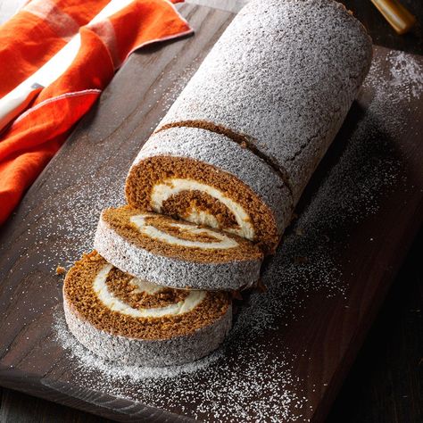 Gingerbread Cake Roll Recipe, Gingerbread Cake Roll, Dessert Rolls, Yule Logs, Molasses Recipes, Spiced Cake, Christmas Potluck, Swiss Rolls, Baking List