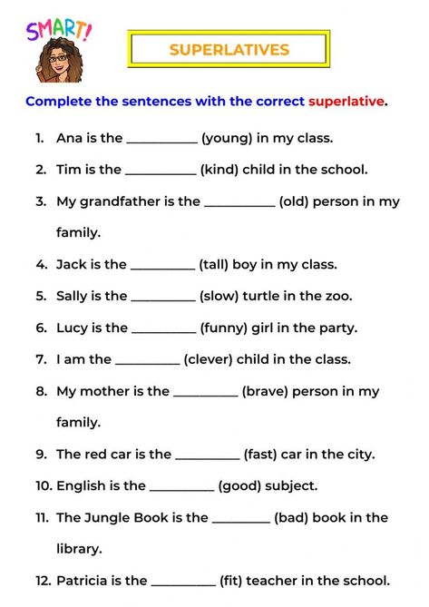 Comparative Adjectives Worksheet, Adjectives Exercises, English Grammar Quiz, English Grammar Exercises, English Practice, Adjective Worksheet, Superlative Adjectives, English File, The Worksheet