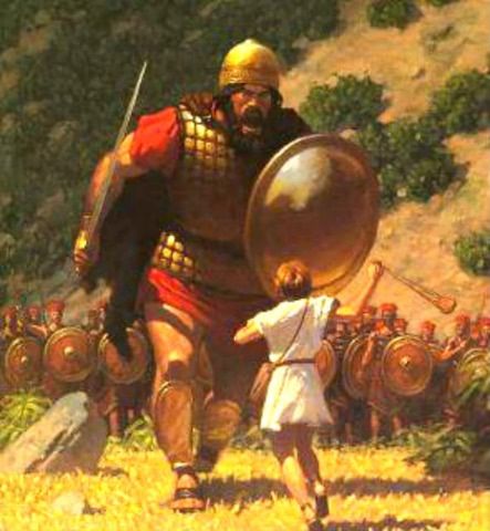 What moved young David to challenge Goliath, a fully armed giant who was about 9.5' tall? Respect for Jehovah & for his great name motivated David to take a stand against that towering giant. Relying on the true God, David brought down the Philistine champion with a single slingstone. Not only on that occasion but throughout his life, David trusted in Jehovah and held the divine name in the highest esteem. 1 Samuel 17:45 Bible Illustrations, David And Goliath, Family Worship, Bible History, Bible Characters, Bible Pictures, Prophetic Art, Biblical Art, Jehovah's Witnesses