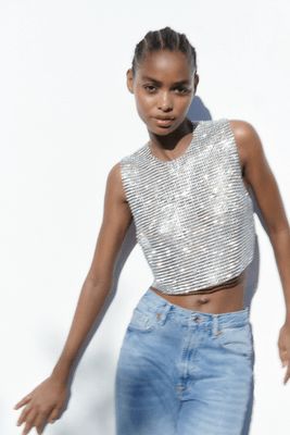 Zara Knitwear, Black Crop Tee, Strapless Dresses Short, Rhinestone Top, Strapless Crop Top, Sequin Crop Top, Denim Crop Top, Ruffle Crop Top, Style Inspiration Spring