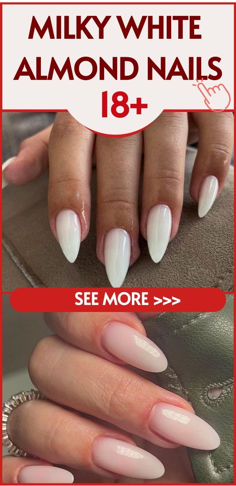 Enhance your style with the sophistication of milky white almond nails! This timeless and classy look exudes refined beauty, perfect for any occasion. Elevate your everyday style with this soft, creamy color that complements all outfits. Whether you're attending a special event or simply want to feel elegant in your daily life, milky white almond nails are a staple. Let your perfectly manicured nails steal the spotlight and boost your confidence effortlessly. White Gel Nail Designs, Milky White Almond Nails, Baddie Almond Nails, Chic Baddie, Classy Almond Nails, Bright Summer Acrylic Nails, Easy Nail Designs Summer, White Almond Nails, Blush Pink Nails