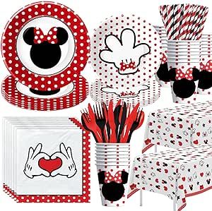 APOWBLS Minnie Birthday Party Supplies - Minnie Theme Mouse Party Decorations Tableware Include Plate, Cup, Napkin, Tablecloth, Cutlery, Straw, Minnie Theme Birthday Baby Shower Decorations | Serve 24 Minnie Mouse Birthday Theme, Minnie Birthday Party, Minnie Party, Minnie Mouse Birthday Party, Minnie Birthday, Birthday Supplies, Theme Party Decorations, Minnie Mouse Birthday, Party Kit