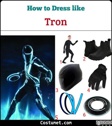 To make your own tron light suit costume, you will need a black bodysuit, black boots, black gloves, a black motorcycle helmet, and electroluminescent strips. #Male #Female #male #movies #Disney #cartoon #female #Tron How To Make A Tron Costume, Tron Legacy Costume Diy, Diy Tron Costume, Tron Halloween Costume, Tron Legacy Cosplay, Tron Legacy Costume, Tron Outfit, Tron Party, Tron Suit