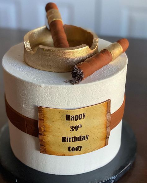 Samanthas Cakes on Instagram: “Happy 39th Birthday Cody! • • • • #cake #birthday #birthdaycake #instacake #cakes #cigar #happybirthday #cigars #chocolate #cakestagram…” Cakes For 39th Birthday, 39th Birthday Cakes For Men, Cigars Birthday Cake, Fondant Cigars Tutorial, Happy 40th Birthday Cakes For Men, 39 Birthday Cake Men, Whiskey And Cigars Birthday Cake, Men's Cakes Birthday, Man’s Birthday Cake