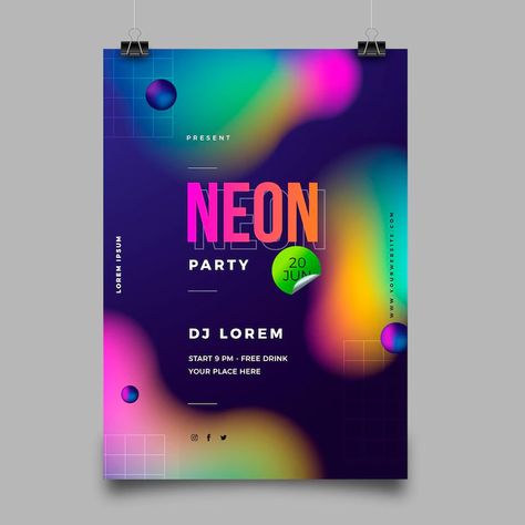 Neon Party Poster, Neon Party Invitations, New Year's Eve Flyer, Party Design Poster, Festive Poster, Dance Poster, Event Poster Design, Neon Nights, Neon Design