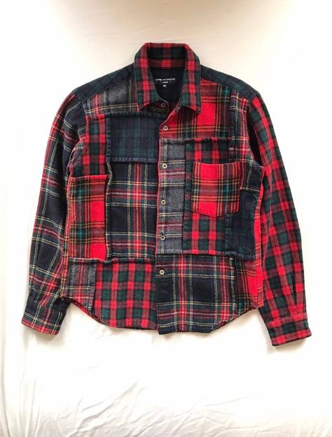 Comme Des Garcons 2006 Patchwork Tarten Flannel | Grailed Flannel Rework, Comme Des Garcons Deconstruction, Fall Patchwork Button-up Flannel Shirt, Red Vintage Flannel Shirt, Patchwork Cotton Flannel Button-up Shirt, Upcycle Clothes Diy, Punk Rock, Upcycle Clothes, Women's Plaid Shirt