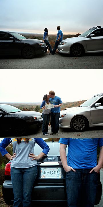 Car enthusiast Engagement Shoot in the mountains  #Subaru photos by Abby Stancil… Couple Car Poses, Car Themed Wedding, Car Engagement Photos, Engagement Brunch, Car Couple, Wedding Platform, Engagement Photo Shoots, Car Wedding, Car Photoshoot