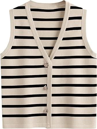 LILLUSORY Vest for Women Striped Dressy Tops Cropped Tank Tops 2024 Summer Sleeveless Button Up Cardigan Sweater Vests Work Tank Tops, Vest Style Women, Woman Vest, Vest For Women, Sweater Vests, Striped Vests, Cardigan Sweater Vest, Outfits Y2k, Tank Top Outfits