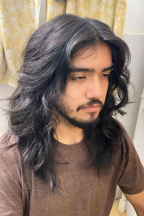 22 Handsome Long Haircuts for Men Men Layers Haircut, Men’s Long Shag Haircut, Long Wavy Mens Hair, Long Men’s Hair Cuts, Mens Shag Haircut Long, Men's Long Wolf Cut, Dark Wavy Hair Men, Long Hair Haircut Ideas Men, 70s Shag Haircut Short Men