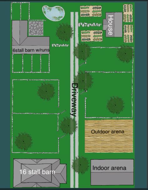 Horse Farm Layout 2                                                                                                                                                      More Horse Farm Layout With House, Cow Farm Ideas, Ranch Layout, Minecraft Horse Stables, Horse Farm Layout, Ranch Plans, Minecraft Horse, Horse Pasture, Barn Layout