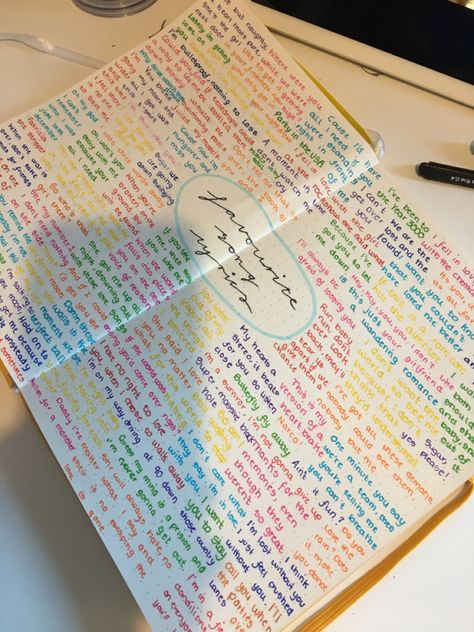 Favorite Song Lyrics Journal, Art Journal Song Lyrics, Song Writing Journal, Lyric Page Journal, Song Lyric Journal Pages, Song Journal Aesthetic, Song Lyrics Journal Page, Lyrics Journal, Bullet Journal Health