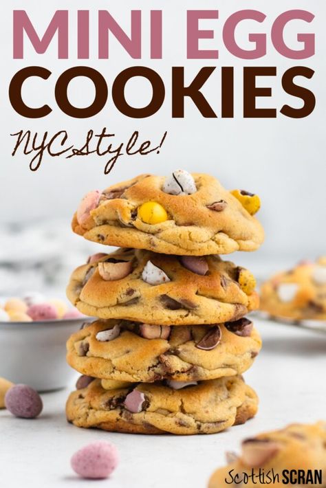 The Most Excellent NYC Mini Egg Cookies Recipe - Scottish Scran Scottish Scran, Mini Egg Cookies, Cookies Nyc, Mini Eggs Cookies, Desserts Around The World, Egg Cookies, Levain Bakery, No Egg Cookies, Mini Egg