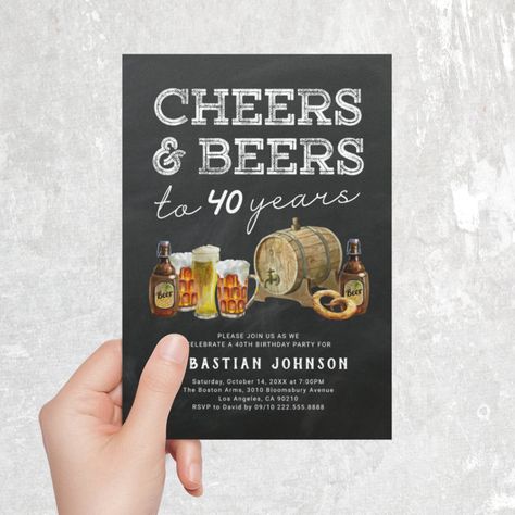 Cheers And Beers To 40 Years, 60th Birthday Party Invitations, 30th Birthday Party Invitations, 40th Birthday Party Invites, 50th Birthday Party Invitations, Beer Barrel, 21st Birthday Invitations, 60th Birthday Invitations, Party Template