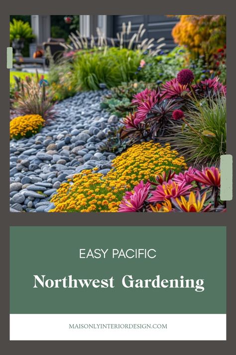 Looking to create an easy-care garden in the Pacific Northwest? Explore our selection of low maintenance landscaping ideas that thrive in this unique climate. From native plants to stone pathways, discover how to transform your yard into a sustainable outdoor space that requires less effort and provides beautiful results year-round. Enjoy a stunning, eco-friendly landscape with options perfect for sunny and shady spots. Find tips for choosing hardy plants that will flourish while conserving water and enriching the local ecosystem. Pacific Northwest Yard Landscaping Ideas, Pacific Northwest Landscape Design, Pacific Northwest Gardening, Pacific Northwest Landscaping Ideas, Oregon Landscaping, Pnw Landscape, Low Maintenance Landscaping Ideas, Pacific Northwest Landscape, Stone Pathways