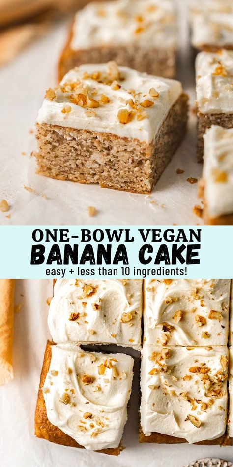 Vegan Banana Bars, Vegan Gluten Free Banana Cake, Vegan Banana Desserts Easy, Egg Free Banana Cake, Vegan Banana Cake Recipe, Vegan Cake Recipes Easy, Dairy Free Banana Cake, Vegan Banana Recipes, Vegan Hummingbird Cake