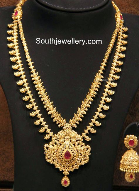 Two Step Uncut Diamond Mango Haram Gold Mango Haram, Malabar Gold Jewellery, Kasu Haram, Mango Haram, Mango Mala, Latest Jewellery Designs, Uncut Diamond Necklace, 22 Carat Gold Jewellery, Indian Bridal Jewelry Sets