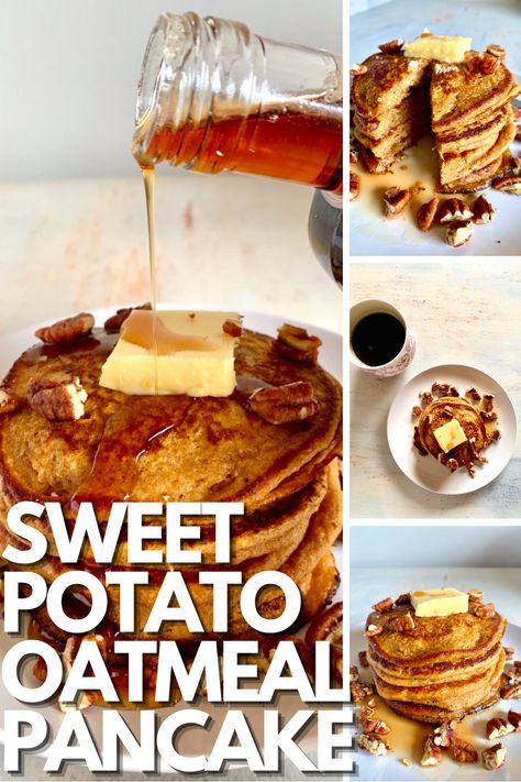 Sweet Potato Oatmeal Pancakes, Sweet Potatoe Pancake Healthy, Gluten Free Sweet Potato Pancakes, Sweet Potato And Oatmeal, Sweet Potato Pancakes Healthy, Gluten Free Sweet Potato Recipes, Oatmeal Pancakes Gluten Free, Morning Meal Prep, Diet Treats