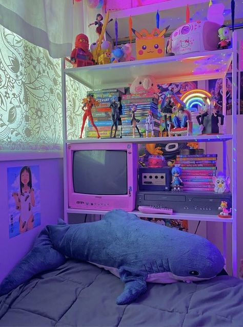 Y2k Inspired Room, Neon Room Aesthetic, Y2k Room Ideas, Kidcore Room, Y2k Room, Neon Bedroom, Neon Room, Indie Room, Cute Bedroom Decor