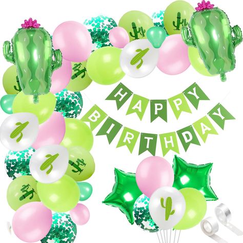 Cactus One Year Old Party, Cactus Themed Birthday Party, Tropical Themed Birthday Party, Cactus Balloons, 75th Birthday Party Decorations, Cactus Birthday Party, 75 Birthday, Cactus Balloon, Cactus Party Decor