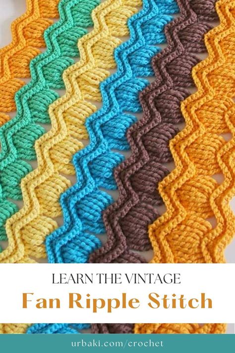 Elevate your crochet projects to a whole new level of elegance with the captivating Vintage Fan Ripple Stitch. Immerse yourself in the beauty of this stunning crochet pattern as we guide you step-by-step through our mesmerizing VIDEO Tutorial. You'll be amazed at how easily this intricate-looking stitch can be mastered, making it the perfect choice for crafters of all skill levels. Unleash your creativity and add a touch of timeless allure to your projects with the Vintage Fan Ripple Stitch. Ripple Crochet, Crochet Edges, Ripple Stitch, Vintage Fan, Ripple Effect, Vintage Fans, Your Crochet, Afghan Pattern, Edge Stitch